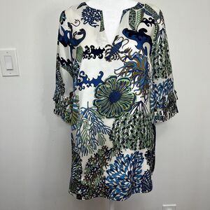 TIBI NEW YORK printed silk‎ blouse under the sea print in white size 6?